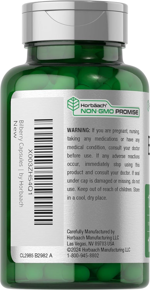 Horbaach Bilberry Fruit Extract 1200mg | 100 Capsules | Vegetarian, Non-GMO, Gluten Free Supplement