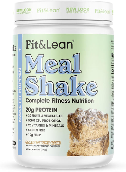 Fit & Lean Meal Shake, Fat Burning Meal Replacement, Protein, Fiber, Probiotics, Coffee Crumb Cake, 1lb