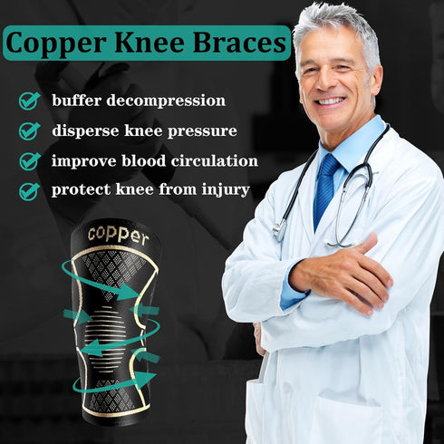 Copper Knee Braces for Women and Men, 2 Pack Compression Sleeves for Pain Relief, Arthritis, ACL, Joint Support