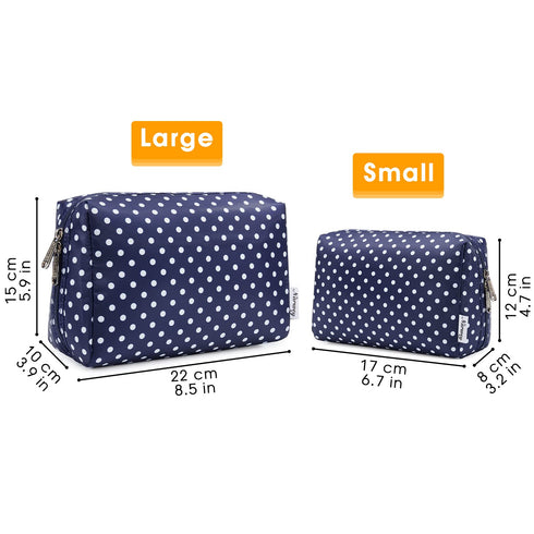 Narwey Cute Makeup Bag, Travel Cosmetic Organizer with Compartments for Women Girls in Large Polka Dot Design