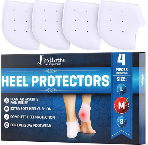 Ballotte Premium Silicone Heel Protectors - Gel Heel Pads/Silicone Socks for Women & Men, Pain Relief for Cracked Heel