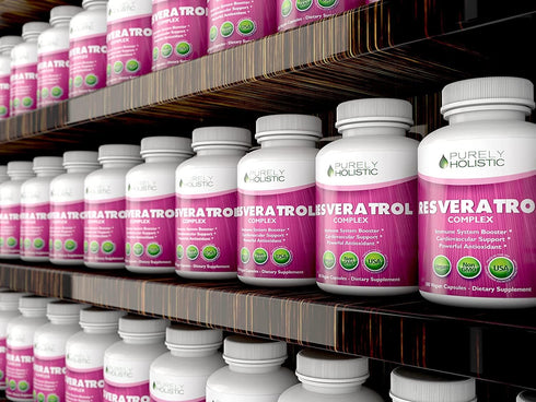 Purely Holistic Resveratrol 1450mg Antioxidant Supplement with Vitamin C, 180 Vegan Capsules