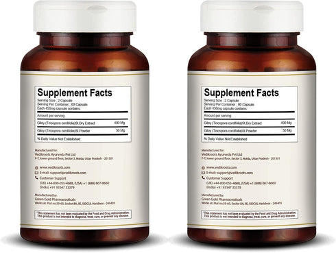 Vedkiroots Giloy Capsules - 60 Tabs, 100% Organic, Antioxidant - Pack of 2