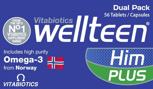 Wellteen Him Plus Omega-3, 56 Tablets and Capsules - Maximum Nutritional Support for Teenagers and Young Men Ages 13-19
