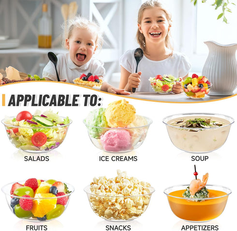 Qeirudu 12 oz Hard Plastic Bowls, 50 Pack Disposable Clear Plastic Salad Bowls for Ice Creams, Desserts, Fruits,