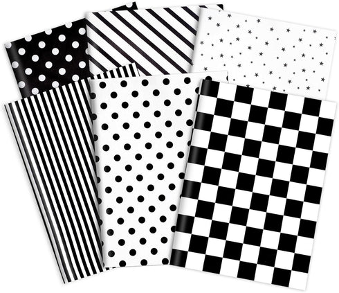 Whaline 120Pcs Checkered Black White Tissue Paper, Star Stripes Polka Dots Pattern for Home Wedding Birthday Gift Wrap