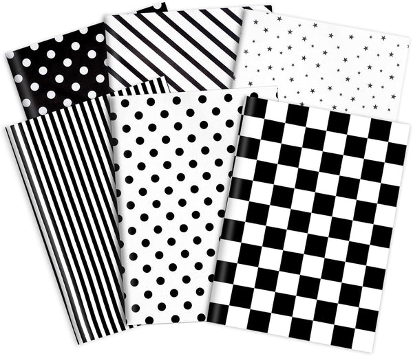 Whaline 120Pcs Checkered Black White Tissue Paper, Star Stripes Polka Dots Pattern for Home Wedding Birthday Gift Wrap