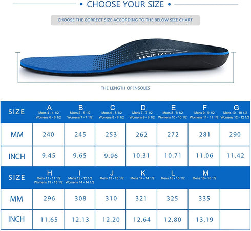Inserts for Plantar Fasciitis - Flat Feet Insoles, Arch Supports, Foot Pain for Mens 7-7 1/2 | Womens 9-9 1/2