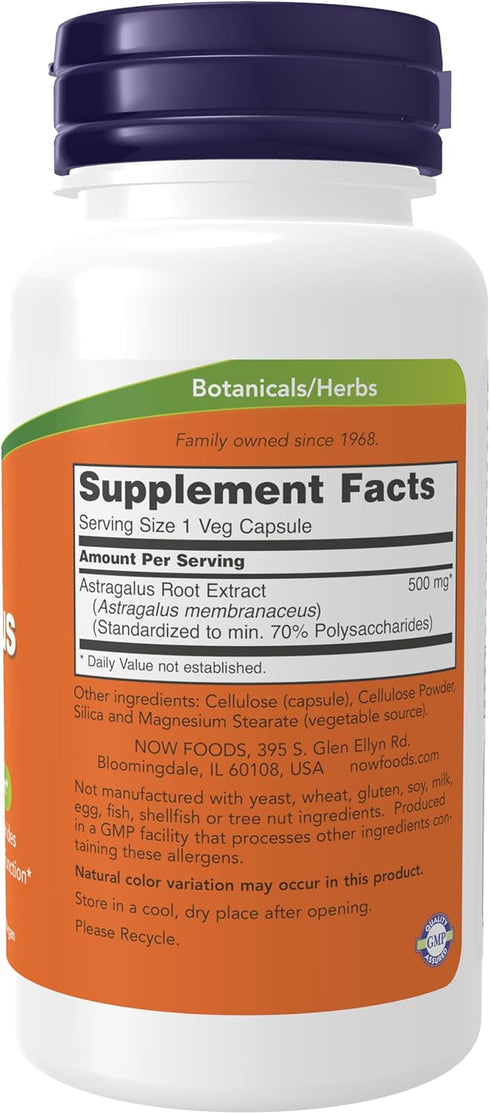 NOW Immune Support Supplements, Astragalus Extract 500 mg (Standardized to 70% Polysaccharides), 90 Veg Capsules