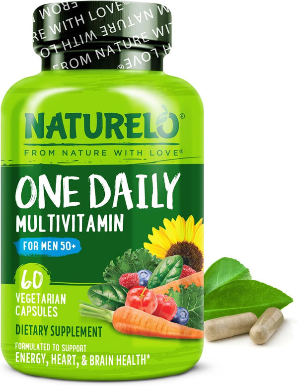 NATURELO Mens Multivitamins for Men 50+ - One Daily Multivitamin with Organic Whole Foods, Vitamins & Minerals, 60