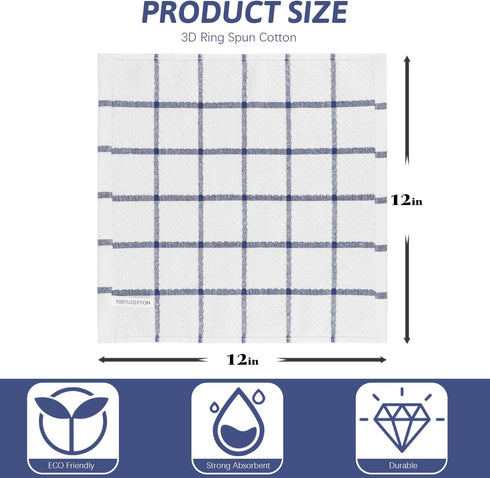Nialnant Cotton Terry Kitchen Towels, 12 x 12 Inches, Set of 8, Super Soft and Absorbent Dish Cloths