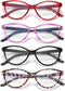 4 Pack Blue Light Blocking Reading Glasses for Women, Designer Cat Eye Frame, Anti Glare/UV Ray, 1.25