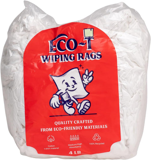 Eco-T Paint Rags - White T-Shirt Material, 100% Recycled, Eco-Friendly, High Absorbency, Low Lint, 4 Lb Bag