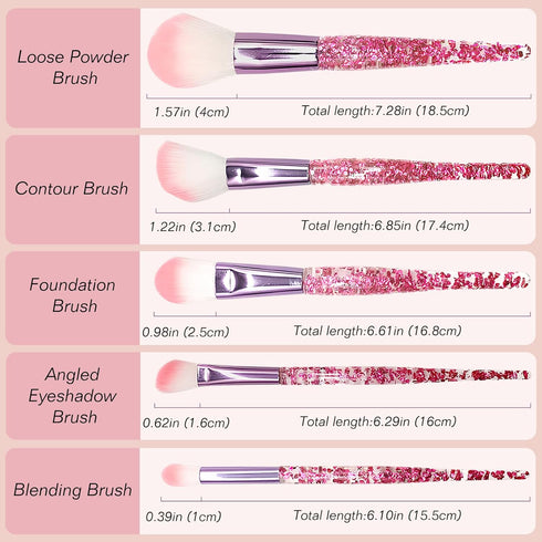 Bling Crystal 10-Piece Makeup Brush Set for Foundation, Concealer, Eye Shadow, Blush, Lip