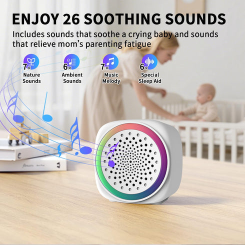 ReGlowLife 26 Sleep Better AnywherePortable White Noise Machine for Baby & Adults Non-Looping Sounds, Travel Sleep