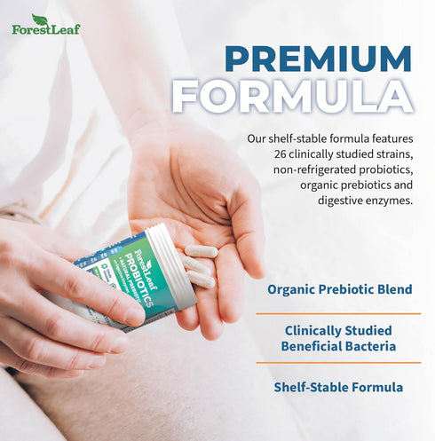 ForestLeaf Clinically Studied Probiotics - 100 Billion CFU, 26 Strains with Organic Prebiotic Blend, 30 Capsules