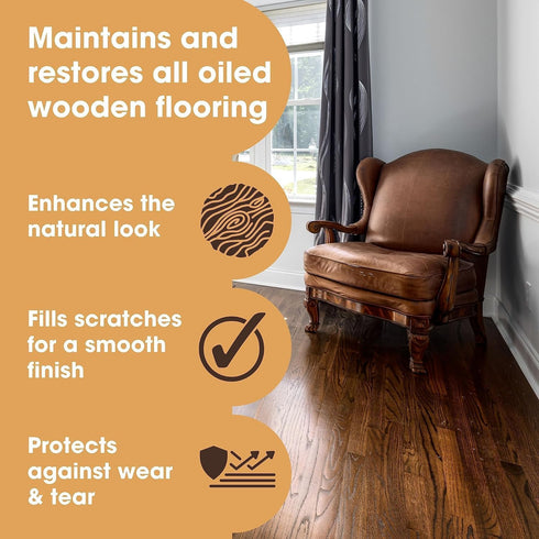 Furniture Clinic Wood Floor Maintenance Oil - Restores & Protects Oiled Wood Flooring, 17oz / 500ml