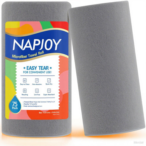 Napjoy Microfiber Cleaning Cloth Roll, 75PK Easy Tear Away Reusable Paper Towels, 12"