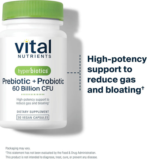 Hyperbiotics Vital Nutrients Prebiotic and Probiotic for Women and Men, 60 Billion CFU, 30 Vegan Capsules