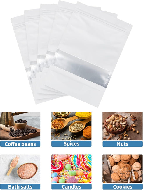 100 Pack Smell Proof Bags, 4.7" x 7.9" Resealable Foil Pouch Stand Up Sealable Bags with Matte Window for Packaging