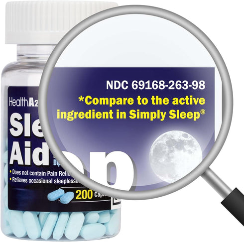 HealthA2Z Sleep Aid 200 Caplets | Diphenhydramine HCl 25mg | Regular Strength Non-Habit-Forming Sleeping Pills