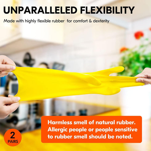Vgo... 2-Pairs Reusable Household Gloves, Extra Thickness Rubber Dishwashing Gloves for Kitchen Cleaning and Gardening