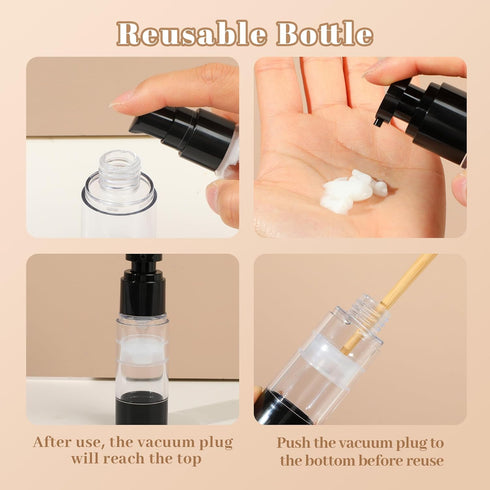RONRONS 1oz Airless Pump Bottles, Refillable Leak Proof Travel Toiletry Containers for Lotion, Gel, Foundation (3