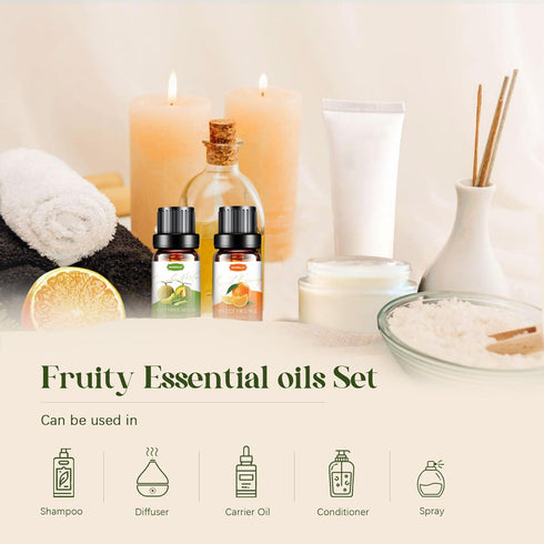 Fruity Essential Oils Set - Aromatherapy Essential Oils Kit for Diffuser, Candle Making, 6 x 10ML Strawberry Coconut