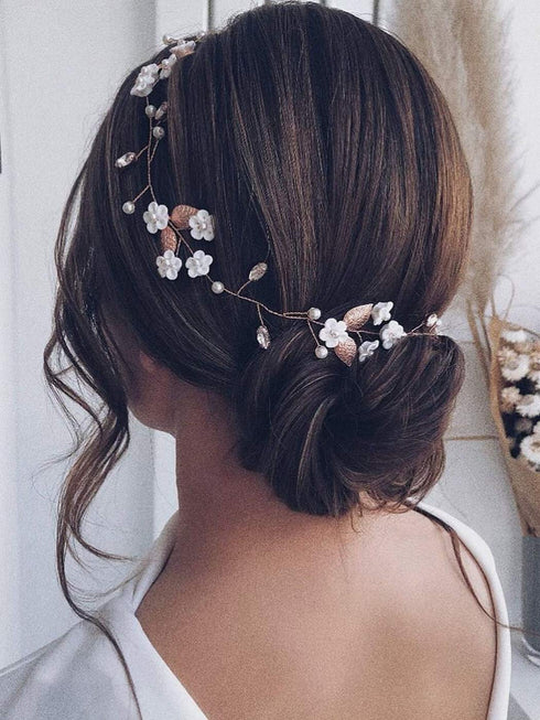 Jakawin Bride Flower Wedding Hair Vine - Crystal Hair Piece, Pearl Bridal Headpiece, Leaf Hair Accessories for Women