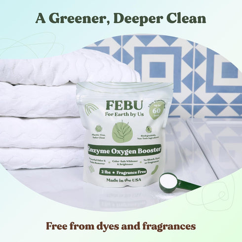 FEBU Enzyme Oxygen Laundry Booster - Fragrance Free, 2lbs, Natural Stain Remover, Plant-Based