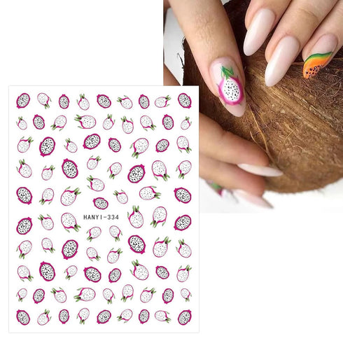 JMEOWIO 12 Sheets Fruit Nail Art Stickers Decals Self-Adhesive Strawberry Watermelon Lemon Nail Supplies