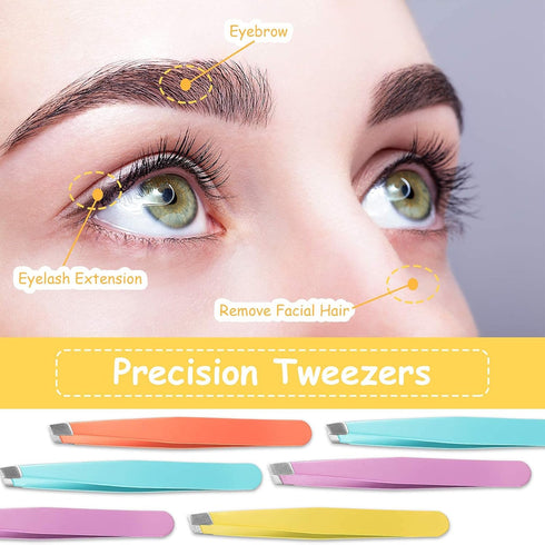 Maitys 16 Pieces Slanted Eyebrow Tweezers - Stainless Steel Precision Tweezers for Personal Care