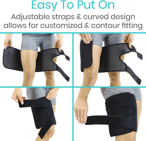 Vive Compression Sleeve Brace for Thigh & Hamstring, 2 Pack, Black - Pain Relief Support Wrap for Sciatica, Hip Flexor,