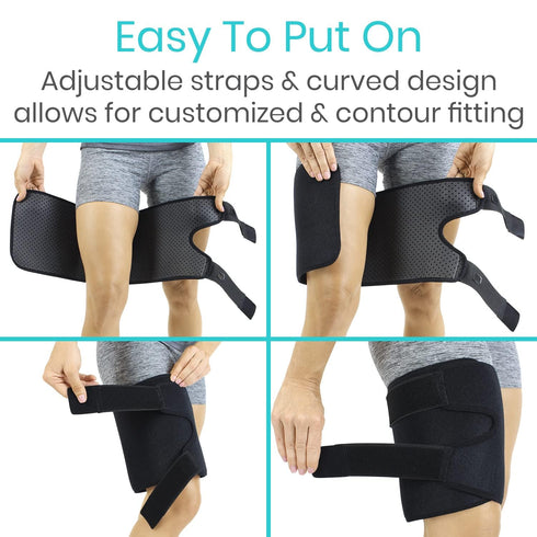 Vive Thigh Brace - Hamstring Quad Wrap - Adjustable Compression Sleeve Support for Pulled Groin Muscle, Sprains