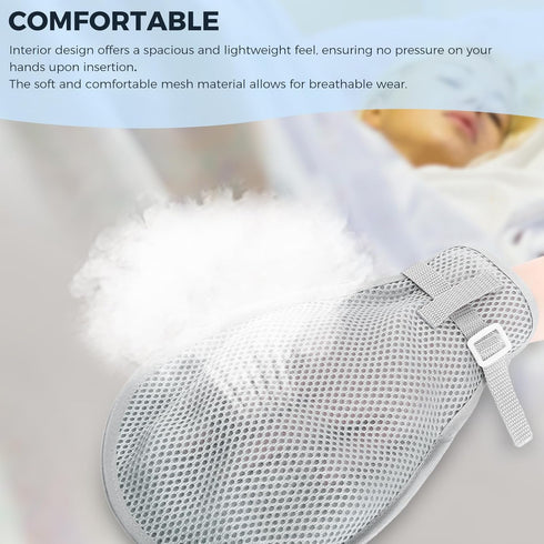 Medical Restraint Mittens with Ties, 2Pcs Restraint Gloves for Patients or Elderly, Anti Scratch Dementia Mitts, Grey