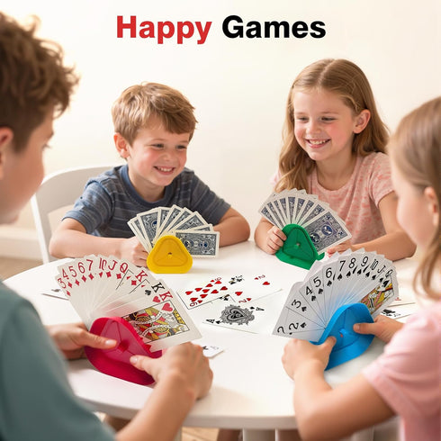 LEAFORIA 4 Pack (4 Playing Card Holders - Triangle Hands Free Card Holder for Kids, Adults, Seniors | Plastic Card