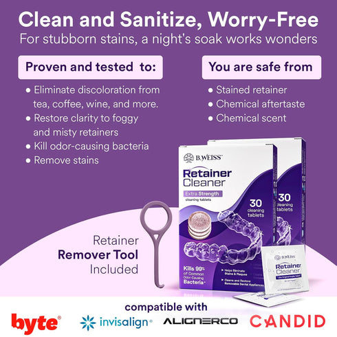 Retainer & Invisalign Aligner Cleaner Tablets, 60 Tablets, Grape-Scented, 2-Month Supply, Night Guard Cleaner