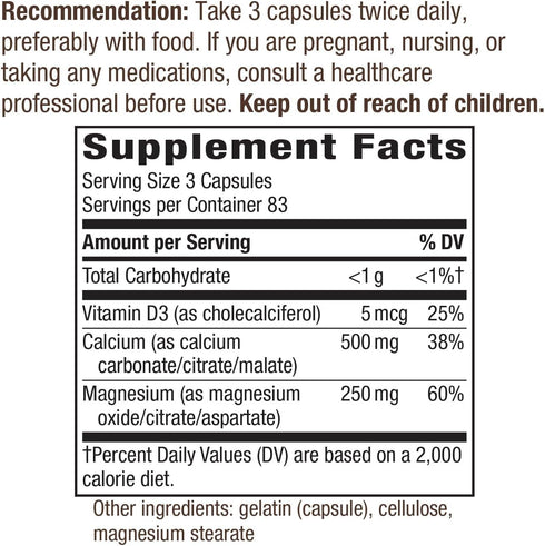 Nature’s Way Calcium-Magnesium-Vitamin D3 - Bone Health & Muscle Function* - With Calcium Carbonate, Citrate & Malate - Gluten & Dairy Free - 250 Capsules