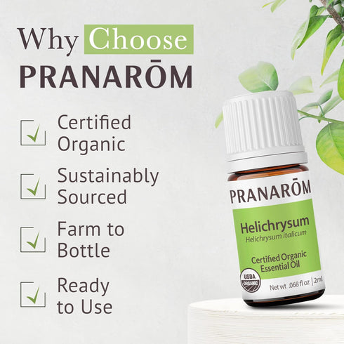 Pranarom USDA Organic Helichrysum Essential Oil (2ml), 100% Pure for Skincare, Aromatherapy & Wellness