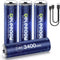 Deleepow 3400mWh Rechargeable AA Lithium Batteries 1500 Cycle with USB C Cable, 4-Pack