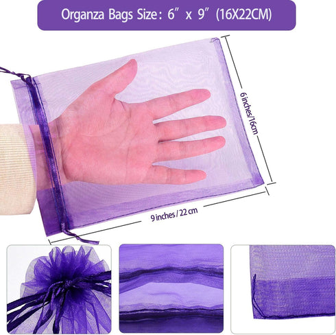 100pcs Organza Pouch Bag Drawstring 6"x9" 16x22cm Strong Gift Candy Bag for Jewelry Party Wedding Favor (Purple)