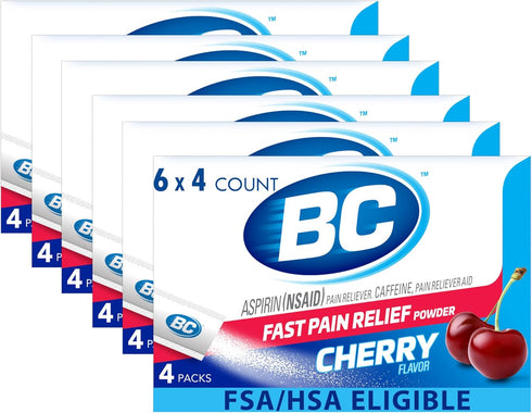 BC Powder Pain Reliever, Cherry Flavor Aspirin Dissolve Packs, 4 Count Powder Packets