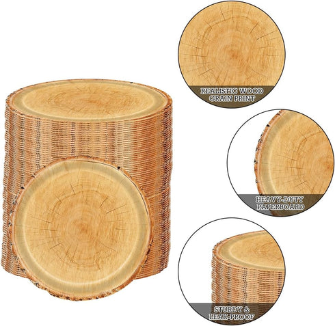 Vankcp 160 7" 9" Pieces Wood Grain Paper Plates, Rustic Wood Slice Plate, Disposable Party Dinner Plates, Farmhouse