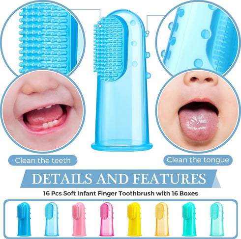 Zopeal 16 Sets Baby Finger Toothbrush, Soft Silicone Toothbrush for Toddler Oral Cleaning and Massaging