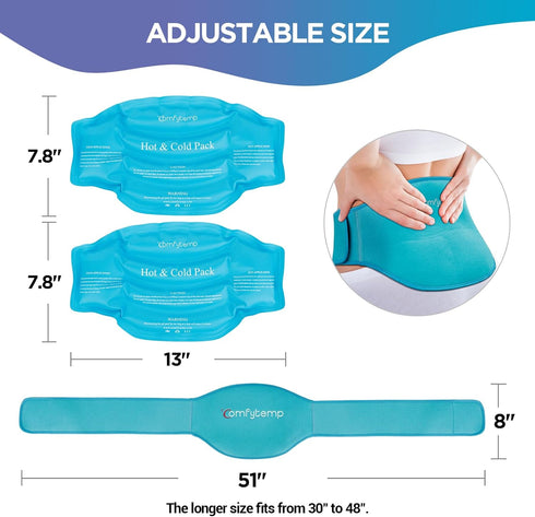 Comfytemp Ice Pack for Back Pain Relief, Reusable Gel Lower Back Wrap, 2 Packs, FSA HSA Approved, Hot Cold Compression