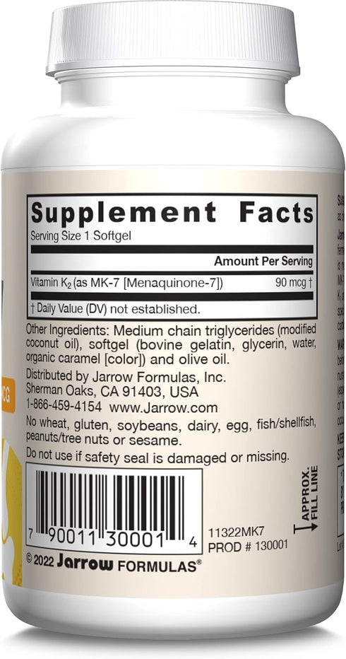 Jarrow Formulas MK-7 90 mcg, Bioactive Form of Vitamin K2, 60 Servings (Softgels), For Bone & Cardiovascular Health