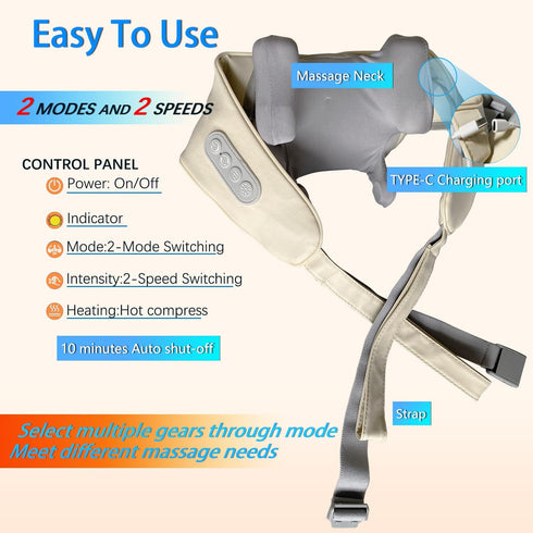 Neck and Shoulder Heat Massage, Cordless Deep Tissue 6D Expert Kneading Massage, Constant Temperature Heating, Wide