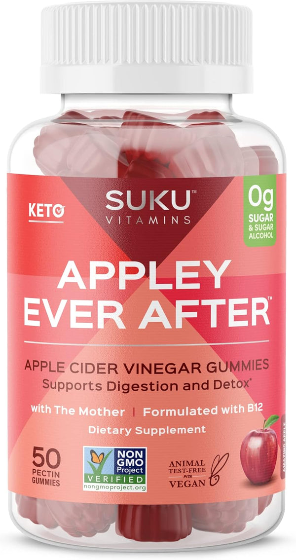 Appley Ever After - Methylated B12 Apple Cider Vinegar Gummies | 50 Count | Easy to Chew, Non-GMO, Gluten Sugar Free