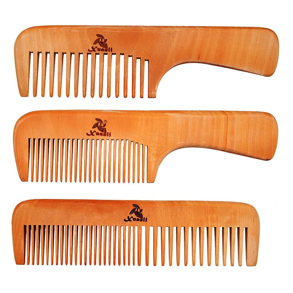 3 PCS Peach Wooden Comb Set - Wide & Narrow Tooth Combs for Women and Men (S023)