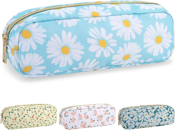 Nylon Small Floral Makeup Bag, Waterproof Slim Pouch for Women, Cute Zipper Pouch for Travel Toiletry and Coin